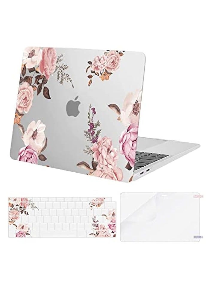 Floral Print Hard Shell Case Bundle for MacBook Air & Pro - Includes Matching Keyboard Cover and Screen Protector - Vintage Rose Design